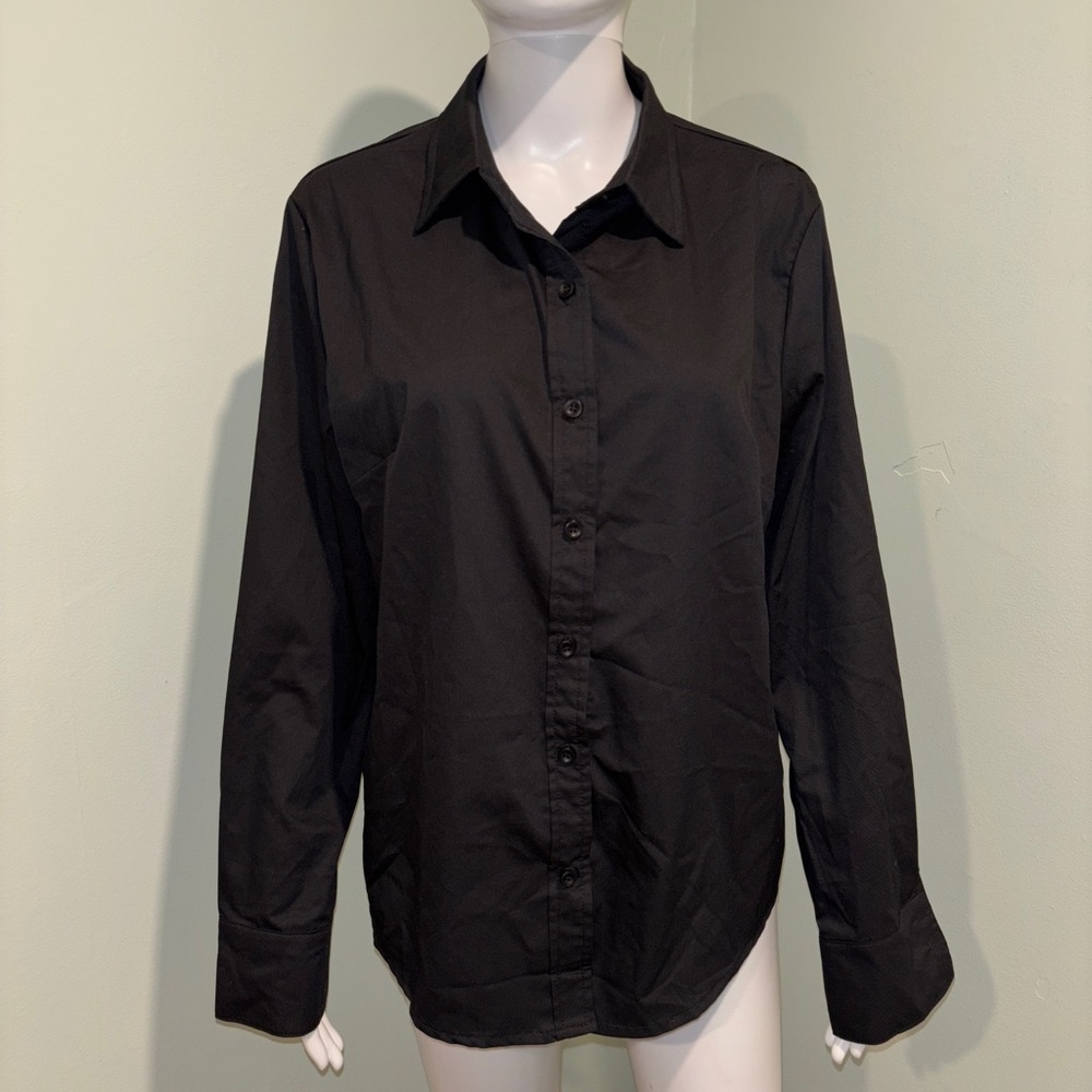 Siliteelon Women’s Black Long Sleeve Button Down Shirt w/ Collar - L